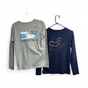 Vineyard Vines Set 2 Womens Sz S Long Sleeve Yeti & Santa Whale Pocket Tee Shirt